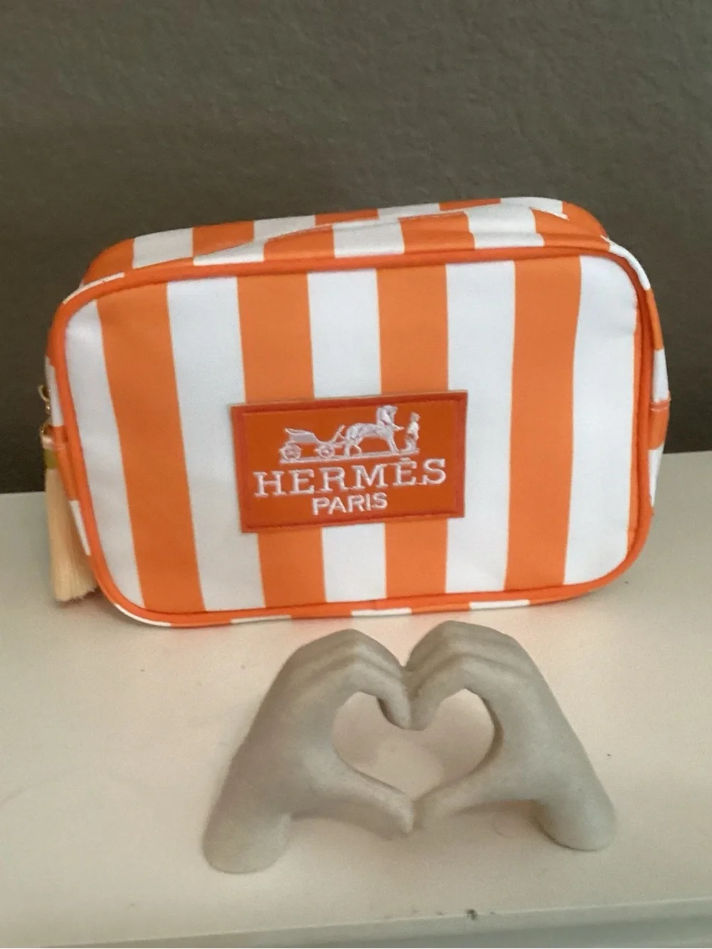 Orange & White Striped Cosmetic Pouch